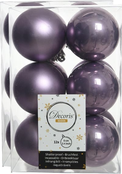 Decoris kerstballen - 24x st - heide lila paars - D6 cm - kunststof - mat/glans - kerstversiering