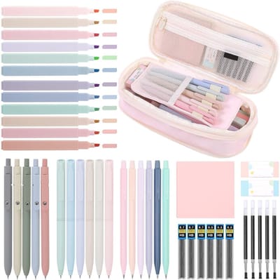 Etui - 44 Stuks Schrijfgerei Set - Pennenetui - Met Penciltas, Markers, Pennen, Potloden, Gummen - Pennenzak - Potloodtas - Pennenzak voor jongens en meisje - Schooletui - Opbergzak - Etui voor kinderen en volwassenen - Terug naar school