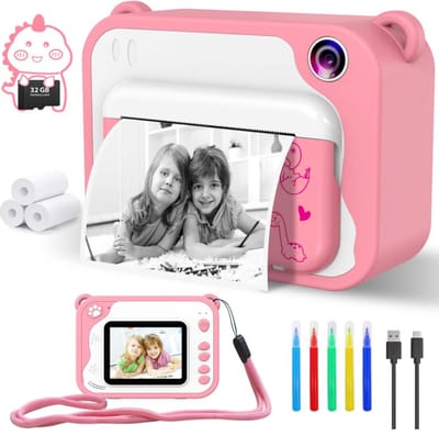 jumalu 3-in-1 Kindercamera – Instant Print Speelcamera met 32GB SD-kaart – Digitale Foto & Video Camera voor Kinderen – Roze