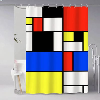 Kunst P-Piet Cc-Ornelies M-Mondrian Modern Eenvoudig Douchegordijn Badkamer Decoratief Polyster Douchegordijn Met Haak W165H190(CM)-1 Pcs