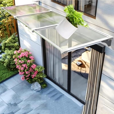 Balkonluifel Waterdicht - Buitenonderdak Veranda - Weerbescherming Buiten - UV Beschermend Polycarbonaat - 65 x 100 cm - Transparant