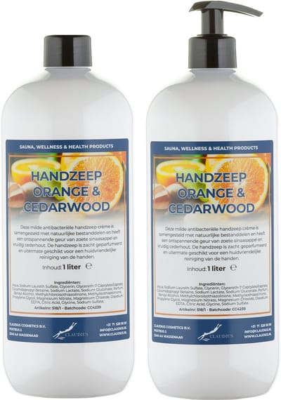 Handzeep Sweet Orange & Cedarwood 1 liter - met gratis pomp - set van 2 stuks