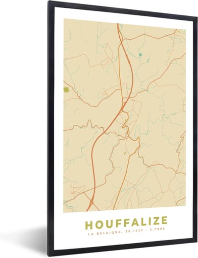 Fotolijst incl. Poster - Plattegrond - Kaart - België - Houffalize - Kaart - 40x60 cm - Posterlijst - Stadskaart