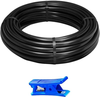 Flexibele Pneumatische PU Slang 15 m, Zwart, Voor Gecomprimeerde Lucht, 8 mm Buiten, 5 mm Binnen + 1 Blauwe Slangensnijder