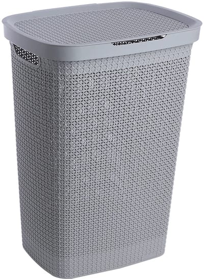 Ezystorage Kunststof wasmand met deksel - Grijs - 57 liter