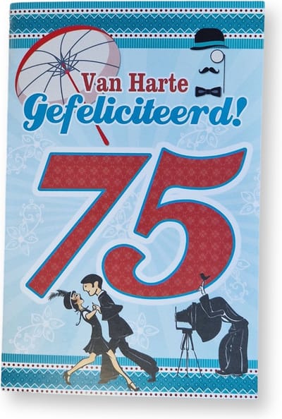Cards & Crafts 75 Jaar - Leeftijd Verjaardagskaart Wenskaart - 12 x 17 cm - gevouwen kaart Inclusief envelop
