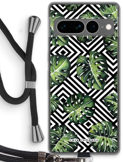 Case Company® - Hoesje met koord geschikt voor Google Pixel 7 Pro hoesje met Koord - Geometrische jungle - Telefoonhoesje met Zwart Koord - Bescherming aan alle Kanten en Over de Schermrand