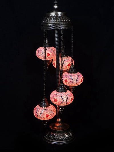 Turkse Lamp - Vloerlamp Mozaïek - Handgemaakt - 5 bollen - Roze 120 cm