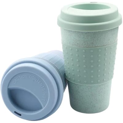 Milieuvriendelijke Koffie Thee Kop Tarwestro Reis Water Drink Mok met Siliconen Deksel Drinkmokken 401-500ml gray
