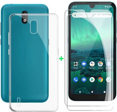 Silicone hoesje transparant met 2 Pack Tempered glas Screen Protector Geschikt voor: Nokia 1.3