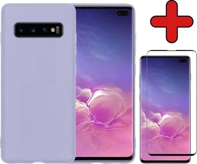Hoesje - Met Screenprotector - Geschikt voor Samsung Galaxy S10 - Sterk & Shockproof - Telefoon Hoes - Back Cover - Siliconen Case - Telefoonhoes - Lila