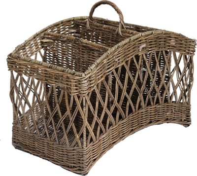 Rieten Lectuurmand - 46x26xH31 cm - vier vakken - open gewerkt - opbergmand - Rotan lectuurbak - Rieten tijdschriftenhouder