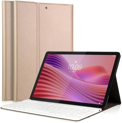 Hoes met toetsenbord geschikt voor Lenovo Tab 10.1 inch 2025 - Keyboard Book Case Cover Hoesje Goud