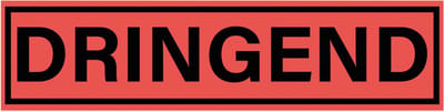 Dringend sticker, oranje zwart 200 x 50 mm