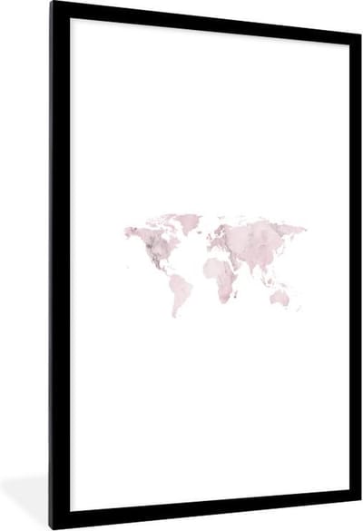 Poster in lijst - Fotolijst 80x120 cm - Posters - Wereldkaart - Marmer - Roze - Posterlijst zwart - Decoratie - Wanddecoratie woonkamer - Muurdecoratie slaapkamer