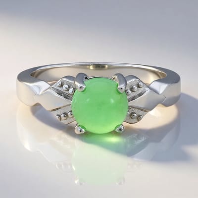 Cavill - Zilveren ring met keizerlijk chrysopraas 925 Sterling zilver - 1,02 ct ronde cabochon 7 mm - elegante groene edelsteen ring maat 17