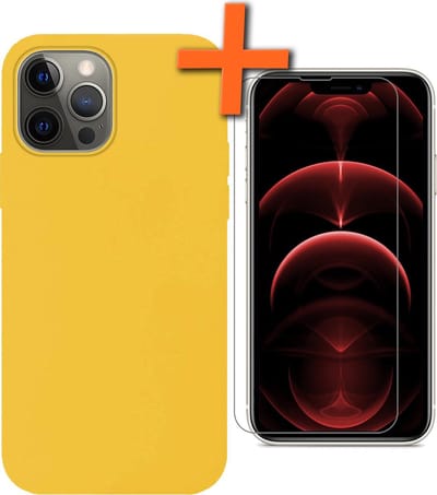 Hoes - Met Screenprotector - Geschikt voor Apple iPhone 13 Pro Max - Sterk & Shockproof - Back Cover - Siliconen Case - Telefoon Hoes - Geel