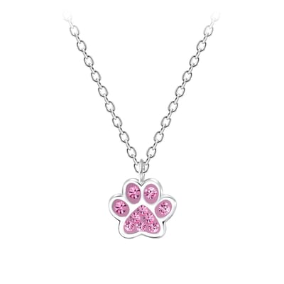 Zilveren hondenpoot roze 10 kristal kinderketting | zilver dier beer kat poot hanger ketting meisje hondepoot | Zilverana | Sterling 925 Silver (Echt zilver)
