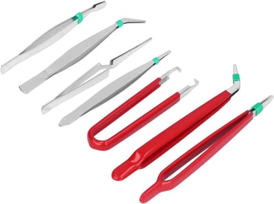 Pincet Set - Precisie pincetten - Elektronica Reparatie - Antistatisch Ontwerp - 7 Stuks - Rood Zilver