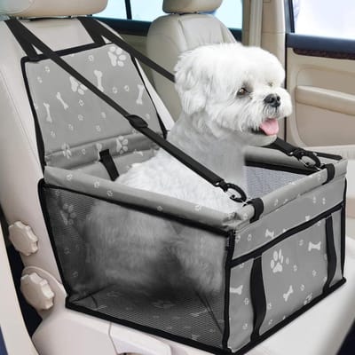 Hondenautostoel - Opvouwbare stoel - Huisdiertas - Oxford reistas - Waterdicht en ademend - Geschikt voor kleine en middelgrote honden - Grijs huisdierpatroon - Autobed voor huisdieren - Autotas voor katten en honden - Draagbaar op reis