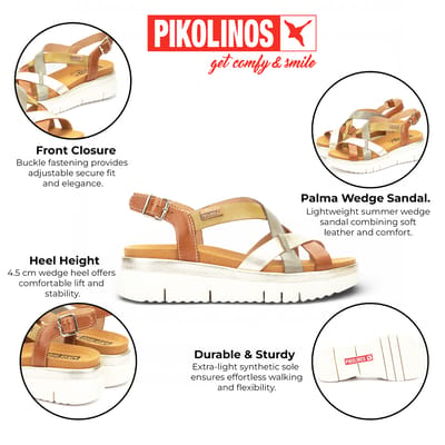 Pikolinos extra lichte zomersandalen met sleehak van bruin leer voor dames - Palma