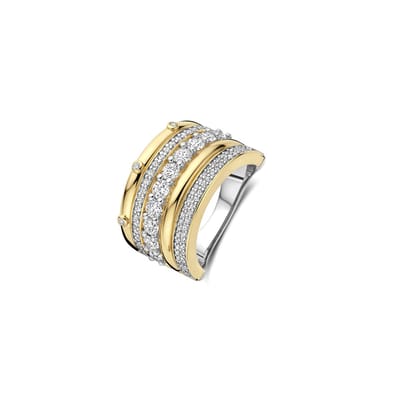 TI SENTO Dames Ring - 925 zilver - Zirkonia met geel verguld - Maat 17.25 mm / maat 54 - 12396ZY