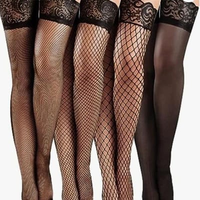 Chaussettes Sexy Taille Plus pour Femmes 4 Paires/6 Paires Antidérapantes Silicone Maille de Poisson Genouillères Dentelle Florale Pour 50-85Kg Chaussettes Longues For 50-85kg brown