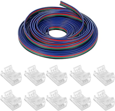 Extension Kabel 5M 22 AWG voor 4 Pin LED Strips met 10 Stuks 10mm 4 Pool Connectoren voor 12V-24V RGB LED Strips en SMD 3528 2835 5050 5630 Verbinding