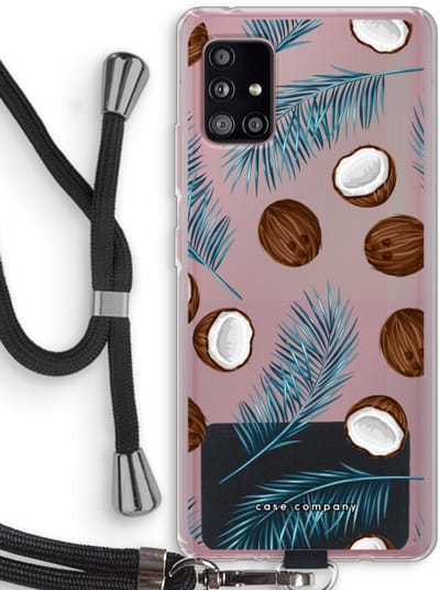 Case Company® - Hoesje met koord geschikt voor Samsung Galaxy A51 5G hoesje met Koord - Kokosnoot - Telefoonhoesje met Zwart Koord - Bescherming aan alle Kanten en Over de Schermrand