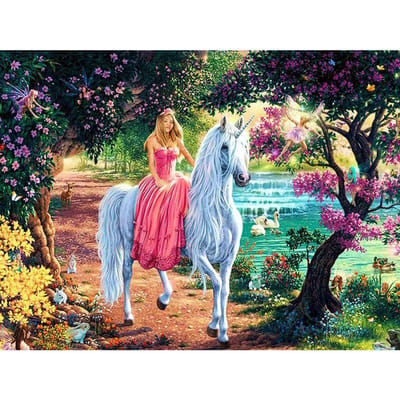 Peinture diamant thème princesse et licorne, broderie complète 5D à faire soi-même, point de croix, strass ronds 20X30CM gray