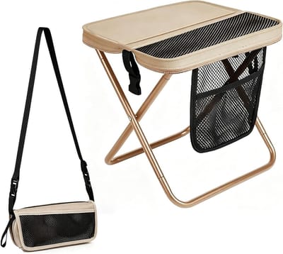 Draagbare klapkruk - Opvouwbare stoel - Outdoor activiteiten - Stabiel stalen frame - 31 cm hoog - Kaki