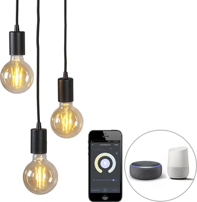 QAZQA facil - Design LED Smart Hanglamp incl. wifi - 3 lichts - Ø 25 cm - Zwart - Woonkamer | Slaapkamer | Keuken