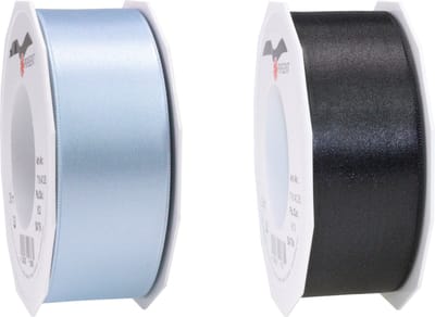 Glorex hobby - Satijn cadeau sierlint zwart en lichtblauw 25 meter x 0.4 cm