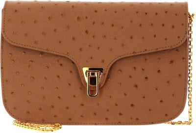 COCCINELLE Leren Schoudertas Beat Ostrich Crossbody Nocciola Lichtbruin