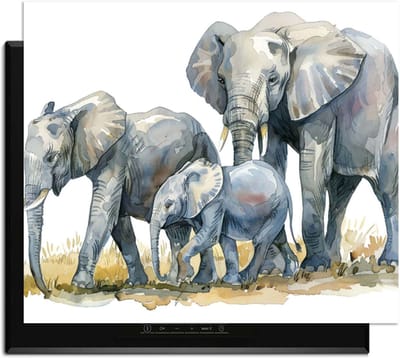 KitchenArt - Elephant Family - Inductie Beschermer - 65x52 cm - Kookplaat Beschermer - Luxe Afdekplaat Inductieplaat - Anti-slip & Oprolbaar - Beschermmat Inductiekookplaat