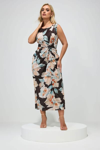 Yours London Chocoladebruine Jurk Met Bloemenprint Size Regular > 42