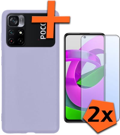 Hoes - Met 2x Screenprotector - Geschikt voor Xiaomi Poco M4 Pro 5G - Sterk & Shockproof - Back Cover - Siliconen Case - Telefoon Hoes - Lila