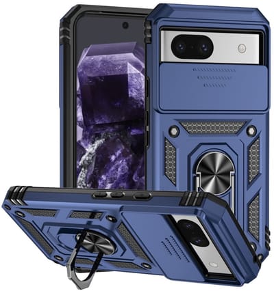 Coverup Hoesje - Geschikt voor Google Pixel 8a Hoesje - Coverup Armor Ring Kickstand Back Cover met Camera Shield - Blauw