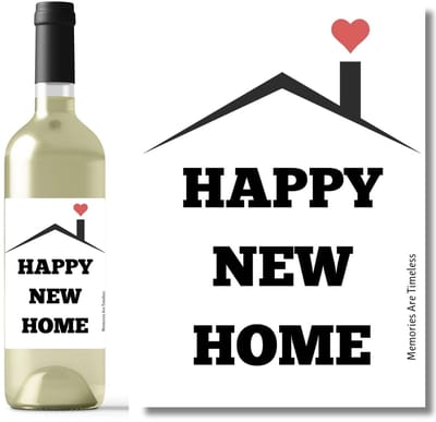 Wijnetiket Happy New Home – Cadeau bij Verhuizing – 10,5x14,8 cm