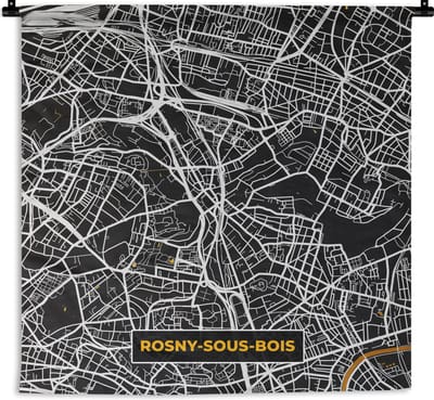Wandkleed - Wanddoek - Rosny-sous-Bois - Kaart - Stadskaart - Frankrijk - Plattegrond - 180x180 cm - Wandtapijt