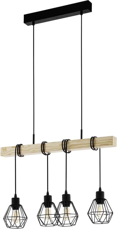EGLO Townshend 5 Hanglamp - E27 - 70 cm - Zwart/Bruin - Hout - FSC Hout