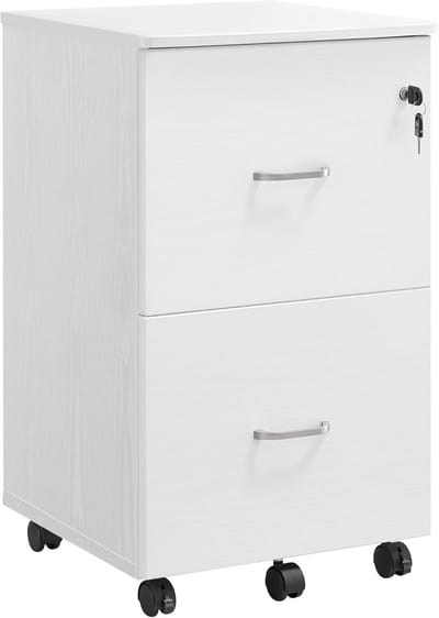 Furnstar 2-Laden Archiefkast Home Office – Verrijdbare File Cabinet met Slot – Printerstandaard – A4 & Letter Formaat – Wit – Compacte Rolling Storage