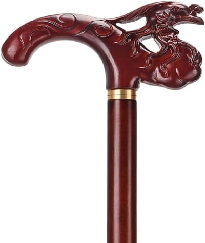 Houten wandelstok - Steunstok - Ondersteuning bij lopen - Artistiek houtsnijwerk - 85 cm - Donkerbruin