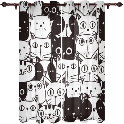 De Kat Dier Zwart Raamgordijnen Gordijnen voor Woonkamer Decoratieve Items Woonkamer 90W x 100H(cm) x2