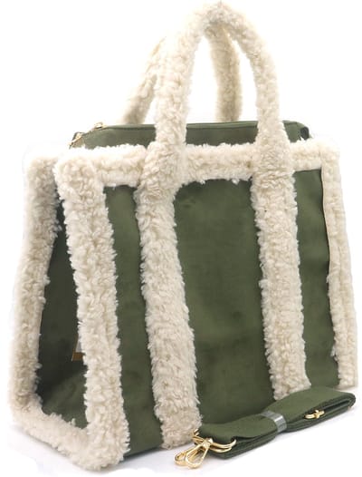 Shopper - groen - imitatiebont - 33x24.5x16cm - dames - trendy - hip - casual - cadeau
