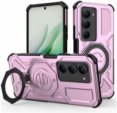 Hoesje geschikt voor Xiaomi Redmi 15 5G | Compatibel met MagSafe / Qi2 | 360° Draaibare Magnetische Standaard | Back Cover Kickstand Ring | Roze