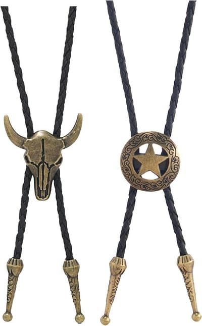 Texas Ranger Ster en Koeienschedel Bolo Tie Herenketting in Western Stijl - Goudkleurig Accessoire voor Cowboy Fans