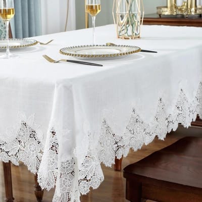 Tafelkleed Wit Tafelhoes Amerikaanse Linnen Katoen Tafelrok Tafelkleed bloem Stof Scandinavisch TV-meubel Kantpatroon Modern 145x145cm white