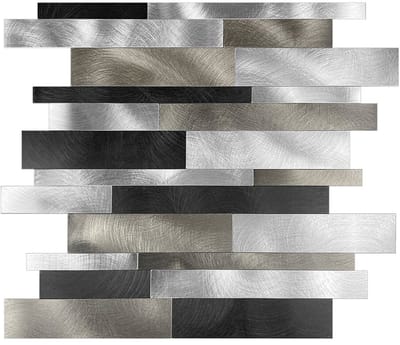 Zelfklevende Mozaïek Tegel - Afimera Alu Wildverband - Geborsteld Zwart/Zilver - 303x298x4mm