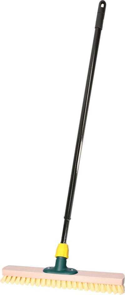 Brumag Luiwagen/schrobber 40 cm - uitschuifbare zwarte kunststof steel 80-130 cm - harde schrobborstel - schoonmaakborstel